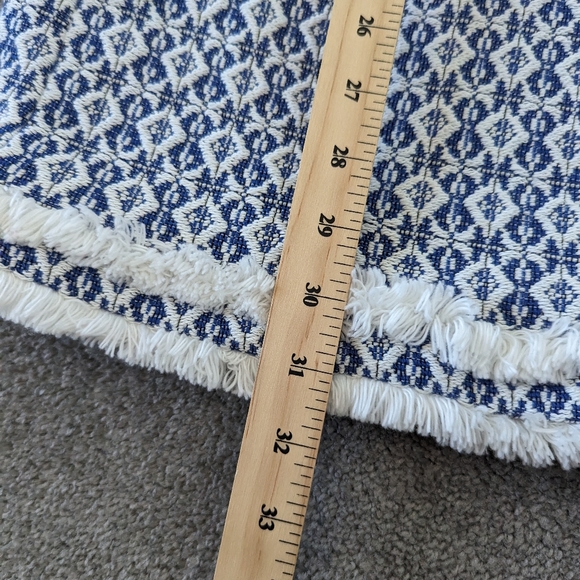 ZARA Basic Women's Size S Blue and White Patterned Coat with Fringe Detail - Picture 11 of 11